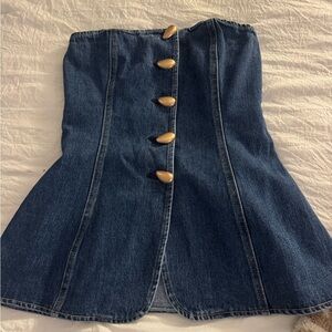Meshki Denim Corset Top with Gold Buttons